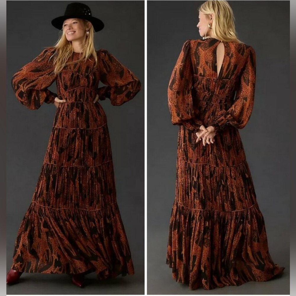 SOLD 🤑 NWT FARM RIO Giraffes Black Puff Sleeve Maxi Dress